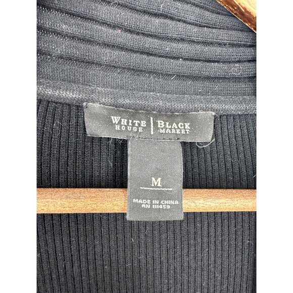 White House Black Market Black Open Front Ribbed Cardigan Sweater M - Picture 2 of 6